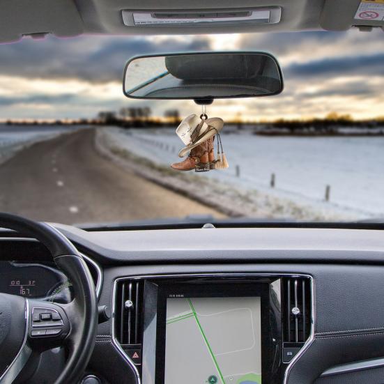 Robustes Hängeornament Zieracryl Auto Rückspiegel Cowboy Flaches Auto Anhänger für Zuhause