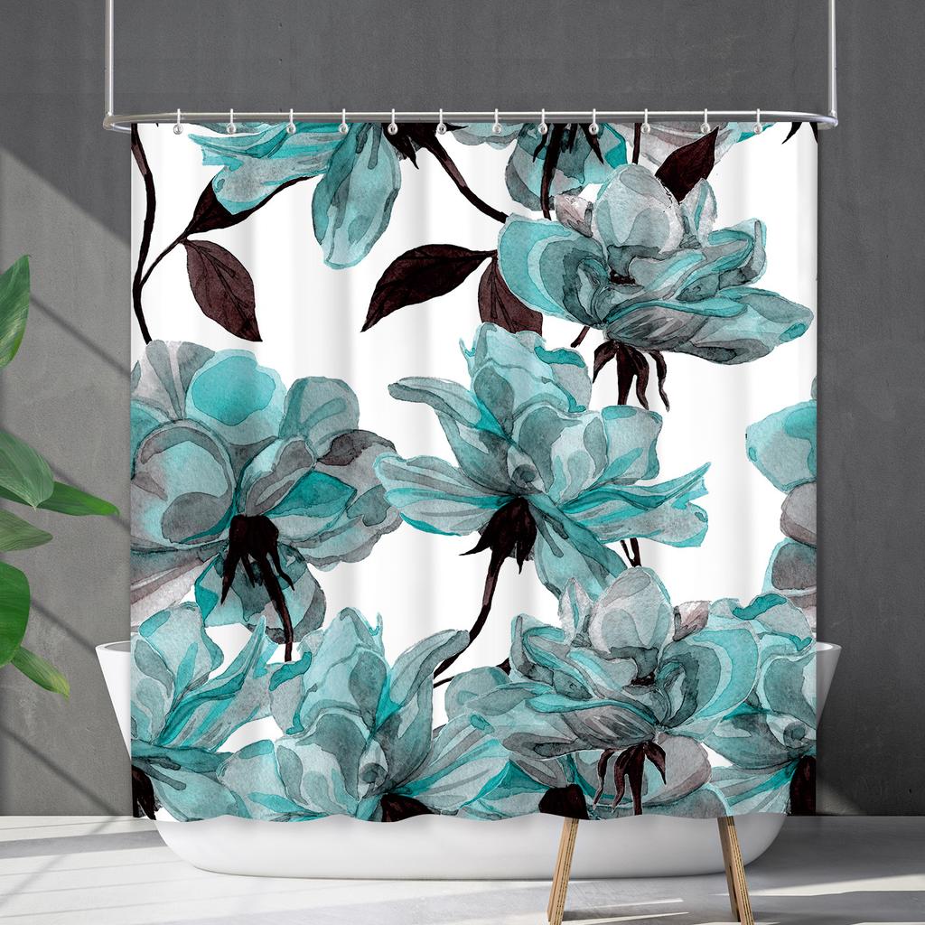 Shower Curtain Waterproof And Mildew-Proof 3D Digital Printing Plant Flower Plant Shower Curtain Bathroom Partition