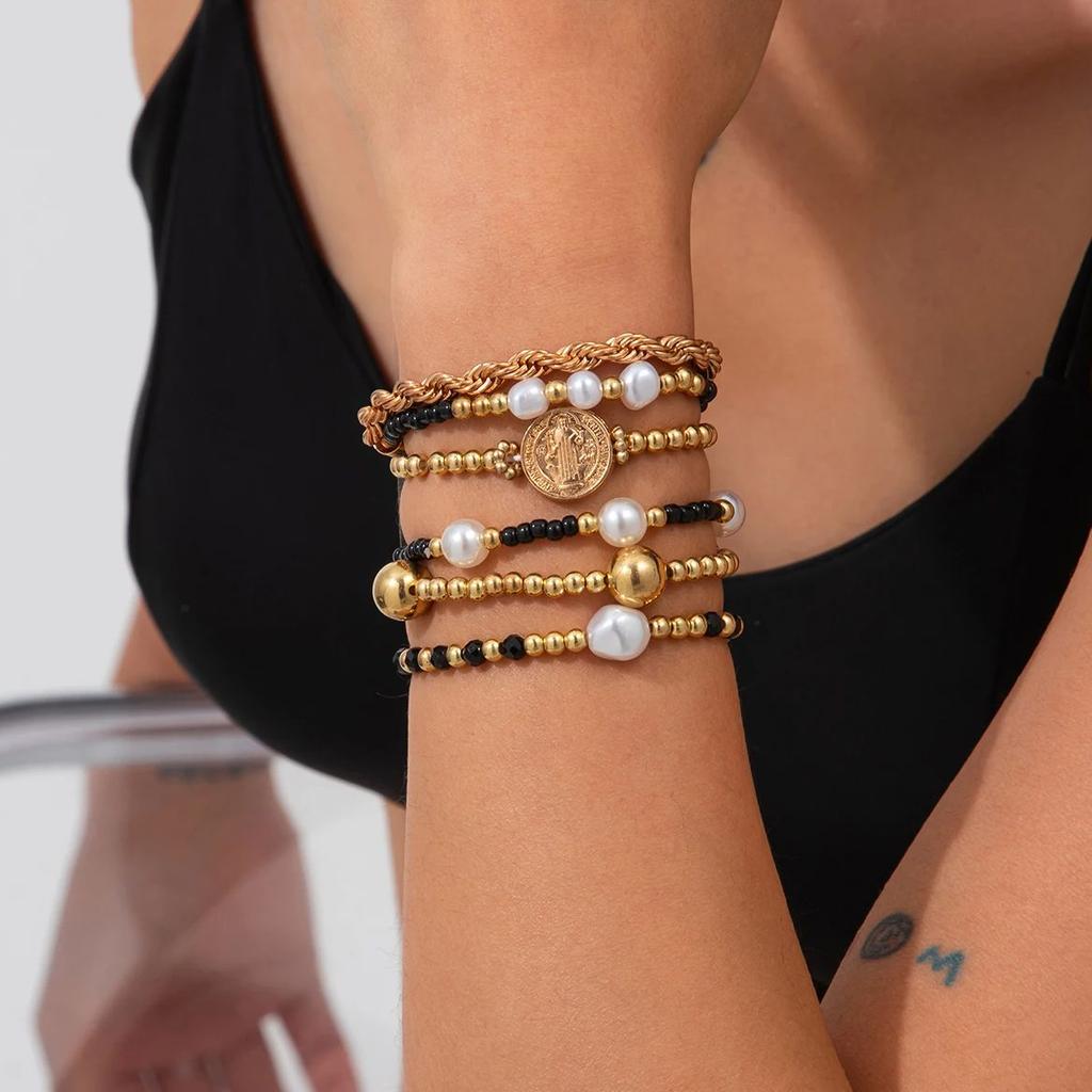 Ingemark 6Pcs/Set Bohemia CCB Imitation Pearls Rice Bead Bracelet for Women 2026 Trendy Summer Beach Party Bangles Jewelry Gift