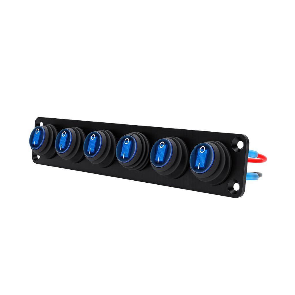 6 Gang Round Switch Panel with LED Water Proof Rocker Switch Panel for Marine Boat