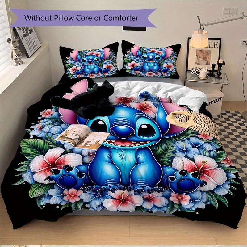 3dílná sada prošívaných přikrývek Stitch a květiny Měkká a pohodlná Dekorace ložnice, pokoje pro hosty a kolejí Sada povlečení B085