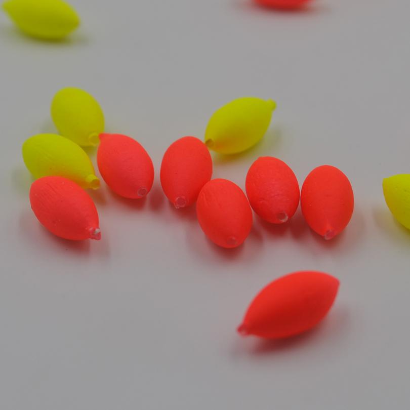 MNFT 100Pcs Oval Mini Fishing Float Bobber Rig Making Fishing Floating Beans Red/Yellow Striking Beads With Hole No Stopper 3 4#