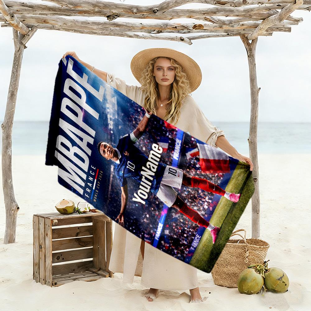 Mbappe Personalized Text Beach Towel Super Soft & Absorbent Suitable for Sports Travel Swimming Yoga Bathroom Beach And Pool