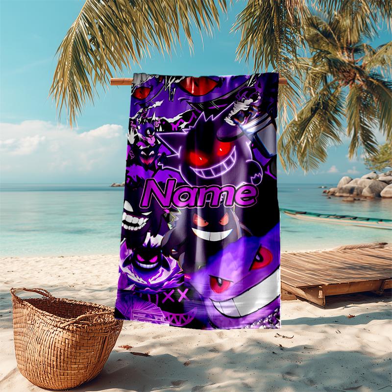 Personalized customized proof beach towel with Pokémon Gengar pattern - soft, absorbent,quick-drying,perfect swimming,camping&bathing