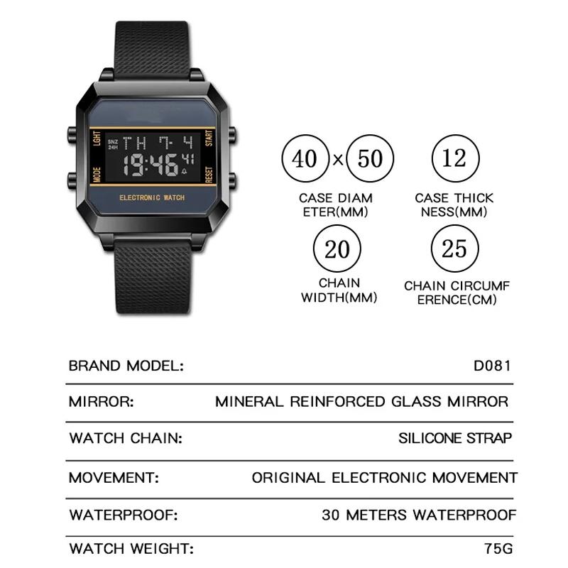 Men's Watch Business Sports Multifunctional Alarm Clock Waterproof Silicone Strap Male Student Electronic Wristwatch