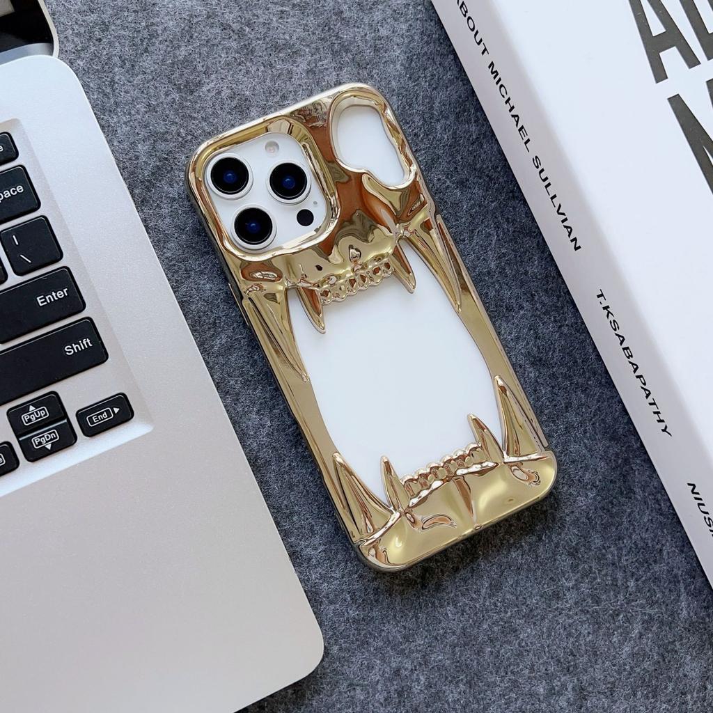 Electroplating hollow tiger tooth mobile phone case is suitable for Apple 16PROMAX trend 15/14/13 bone 12 heat dissipation 11