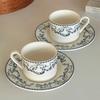 French Retro Floral Cup Plate Set, Office Coffee Cups, Floral Flat Plate with Antique Tableware, Pasta Dessert Cake Ceramic Mug