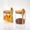 Transparent Glass Spice Jars with Wood Lids and Spoons for Coffee Beans