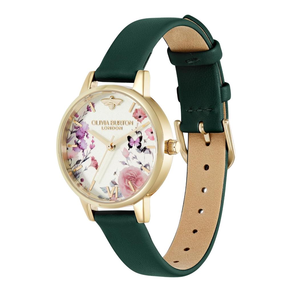 Authorized Dealer Olivia Burton Watch Illustrated Floral Forest Green Leather 30mm 24000360 [OLIVIA BURTON] Women's [SIGNATURE]
