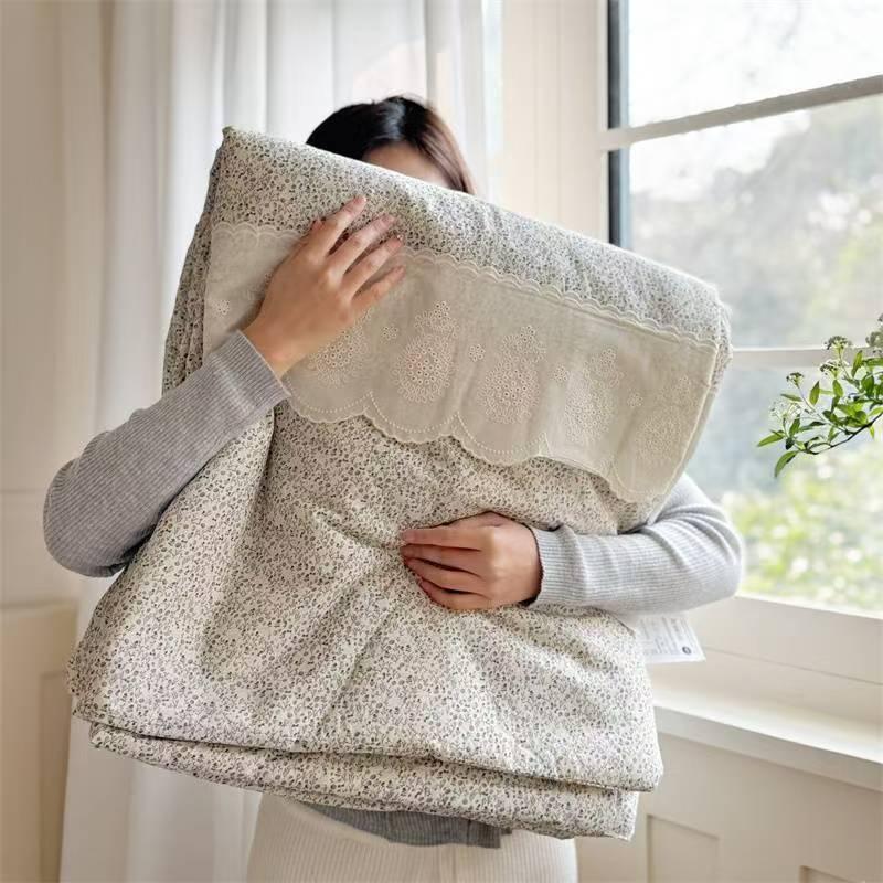 Lace Pure Cotton Quilt Twin Queen Size Bedding Single Double Bed Comforter Summer Spring Floral Print Gauze Quilted Blanket