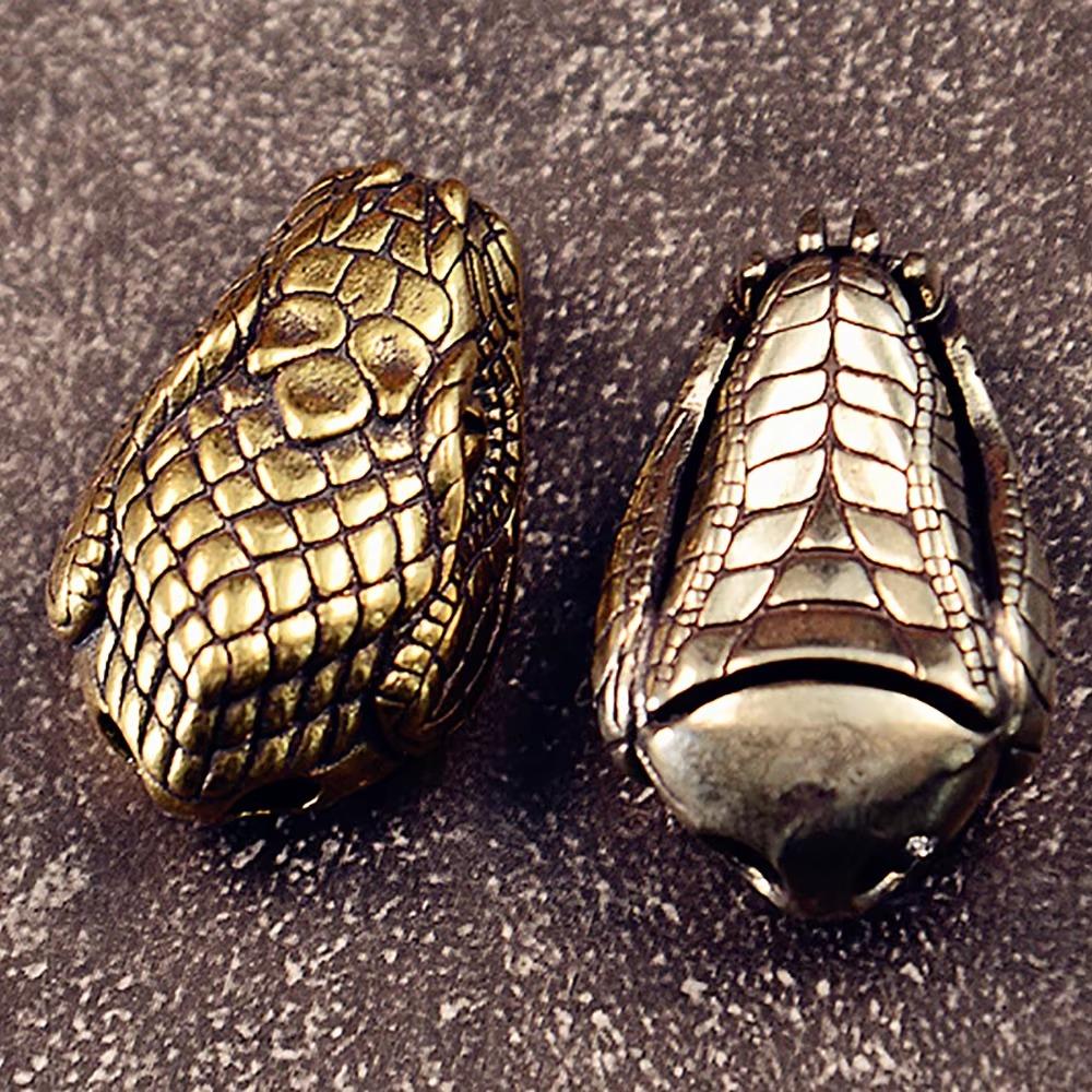 2pcs Brass Snake Head Lanyard Beads Edc Knife Paracord Accessories Animal Figurine Desktop Ornament Diy Collection Gift