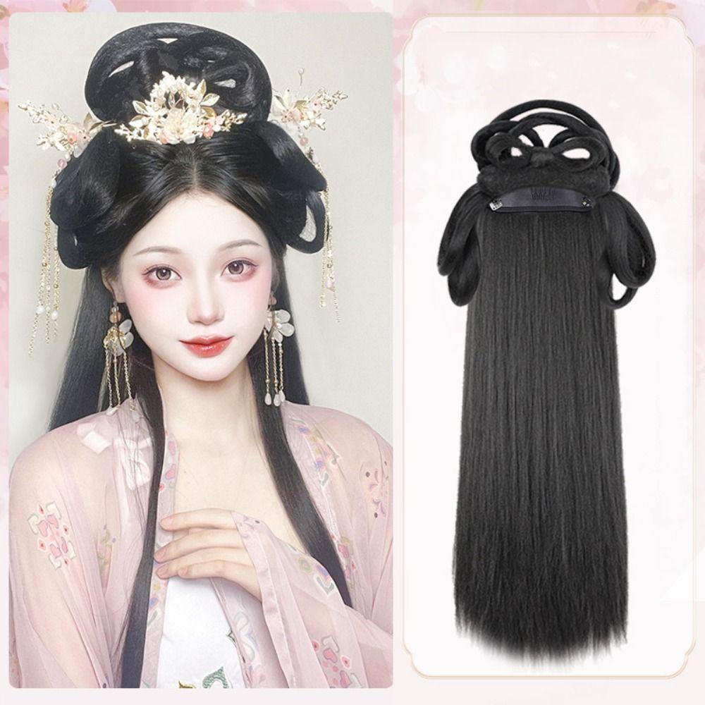 Synthetic Chinese Ancient Wig Headdress Hanfu Wig Headband Dance Accessory Wigs Lazy Costume Wig