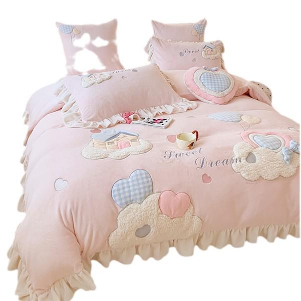 Winter Cartoon Princess Milk Velvet Bedding Set - Coral Fleece, Warm, Four-Piece for Girls