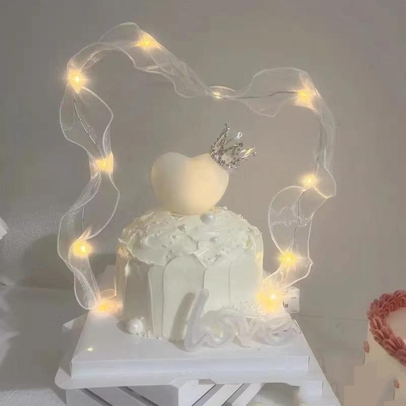 1PC Ribbon Birthday Party Cake Decoration White Gauze Ribbon Lamp Decoration Valentine's Day Party Decoration