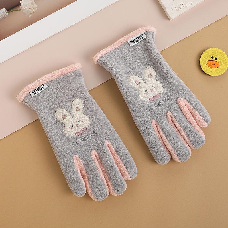 Gants pour enfants hommes et femmes ours de dessin animé brodés automne et hiver extérieur équitation patin à roulettes velours coupe-vent gants chauds