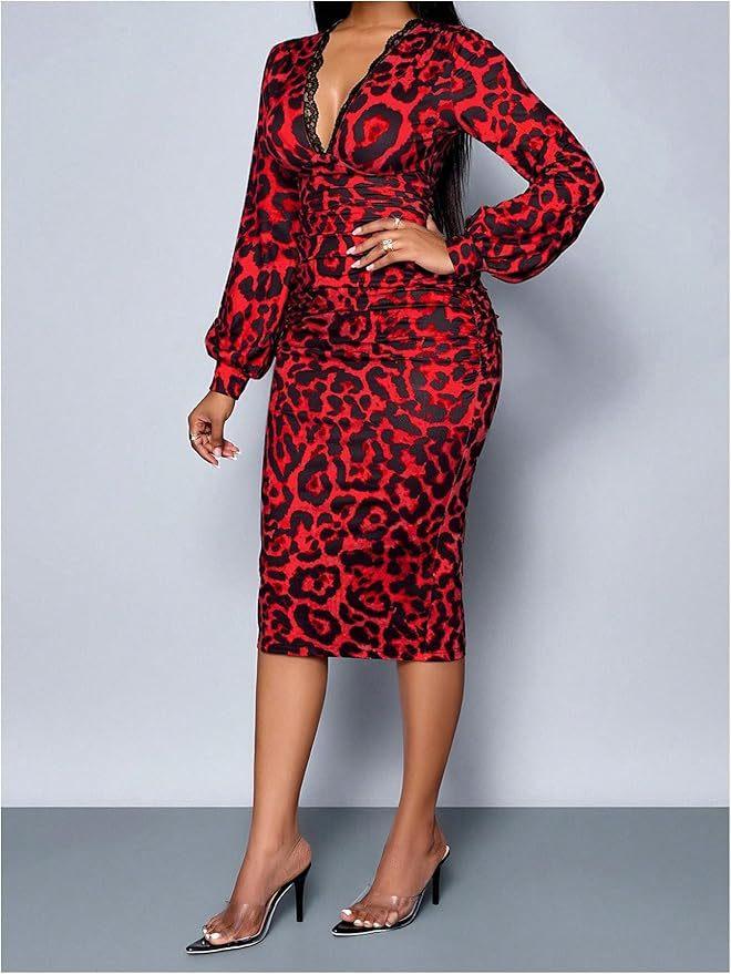 Slim-fit Long-sleeved Lace Decoration V-neck New Dress Women's Clothing