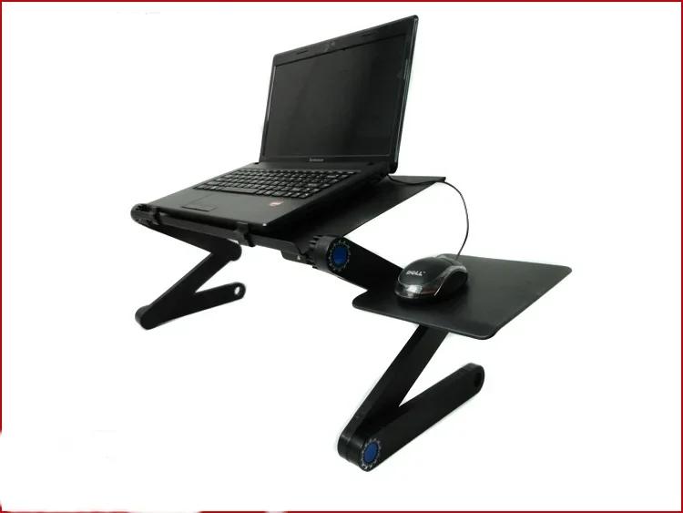 Aluminum Alloy Folding Computer Desk with Cooling Fan for Laptop Notebook Stand and Tablet Portable Bed Tray Table