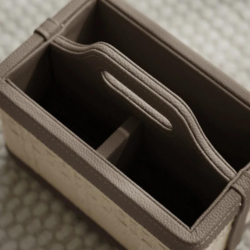 AhunderJiaz Light Luxury Multifunctional Leather Storage Box Remote Control Box Handle for Living Room Home Storage Ornaments