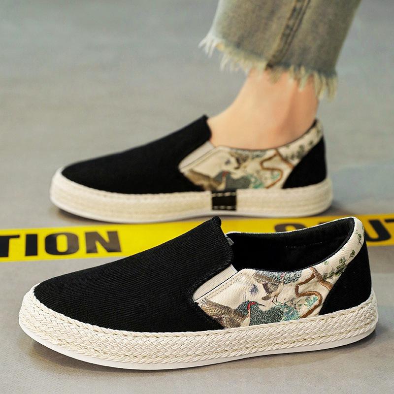 

One-pedal lazy shoes men s spring and summer 2024 new men s shoes trendy cloth shoes men s straw corduroy board shoes 39
