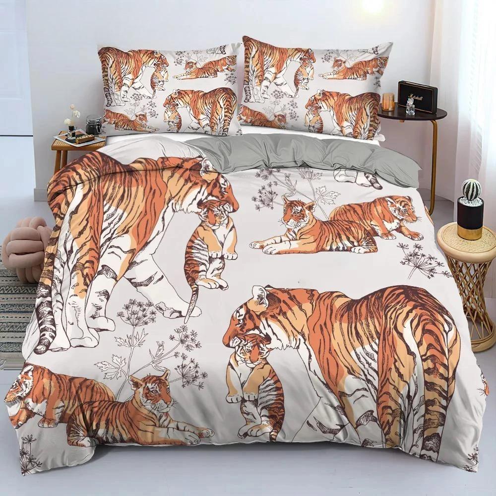 Sada povlečení Tiger Red Rose Flower Přikrývka pro chlapce Africké safari Divoká zvířata Velká kočka Queen King Polyesterový povlak na přikrývku