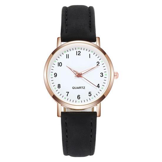 

Women Luminous Watch Analog Dainty Adjustable Leather Quartz Watch Strap Wristwatch Fashion чорний
