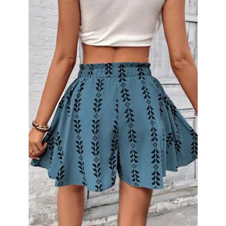 Women's Crop Top and Abstract Print Drawstring Waist Skirt Set
