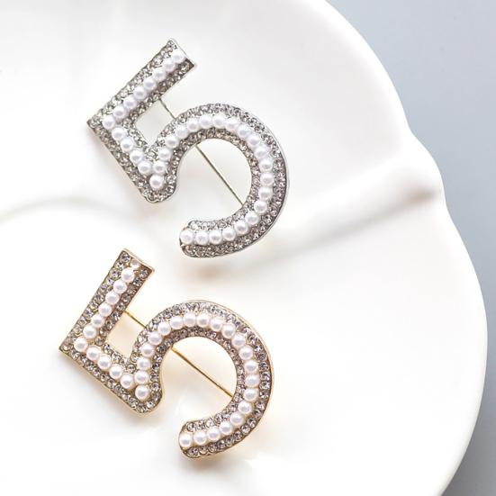 Módní ženy 5 postava Faux Pearl Drahostone Odznak Brož Pin Oblečení Šperky