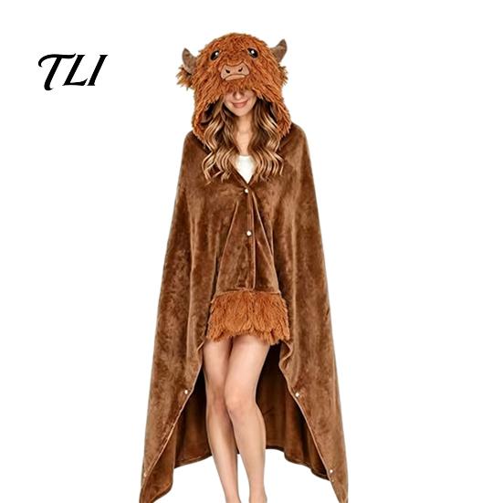 Gemütlicher Schlafanzug Tier-Tragbare Decke Hoodie, Übergröße Fleece-Sweatshirt für Erwachsene, Bequeme Umhang-Schlafkleidung, Halloween-Cosplay-Kostüm mit Plüschkapuze