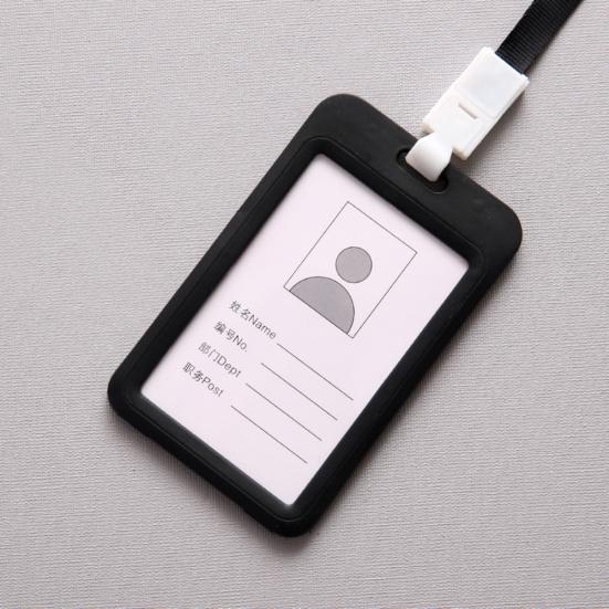 Portable Double Sided Transparent Employee ID Card Holder Name Tags with Lanyard