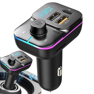 Handsfree Car Blue Tooth 5.0 FM Transmitter Dual USB QC3.1 Car Charger RGB Light Handsfree Mp3 Music Player Support TF Card