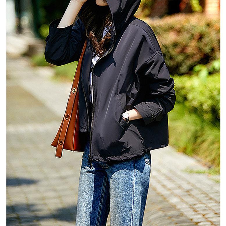 Hooded zipper trench coat women's clothing spring and autumn new loose temperament short age-reducing design jacket tide