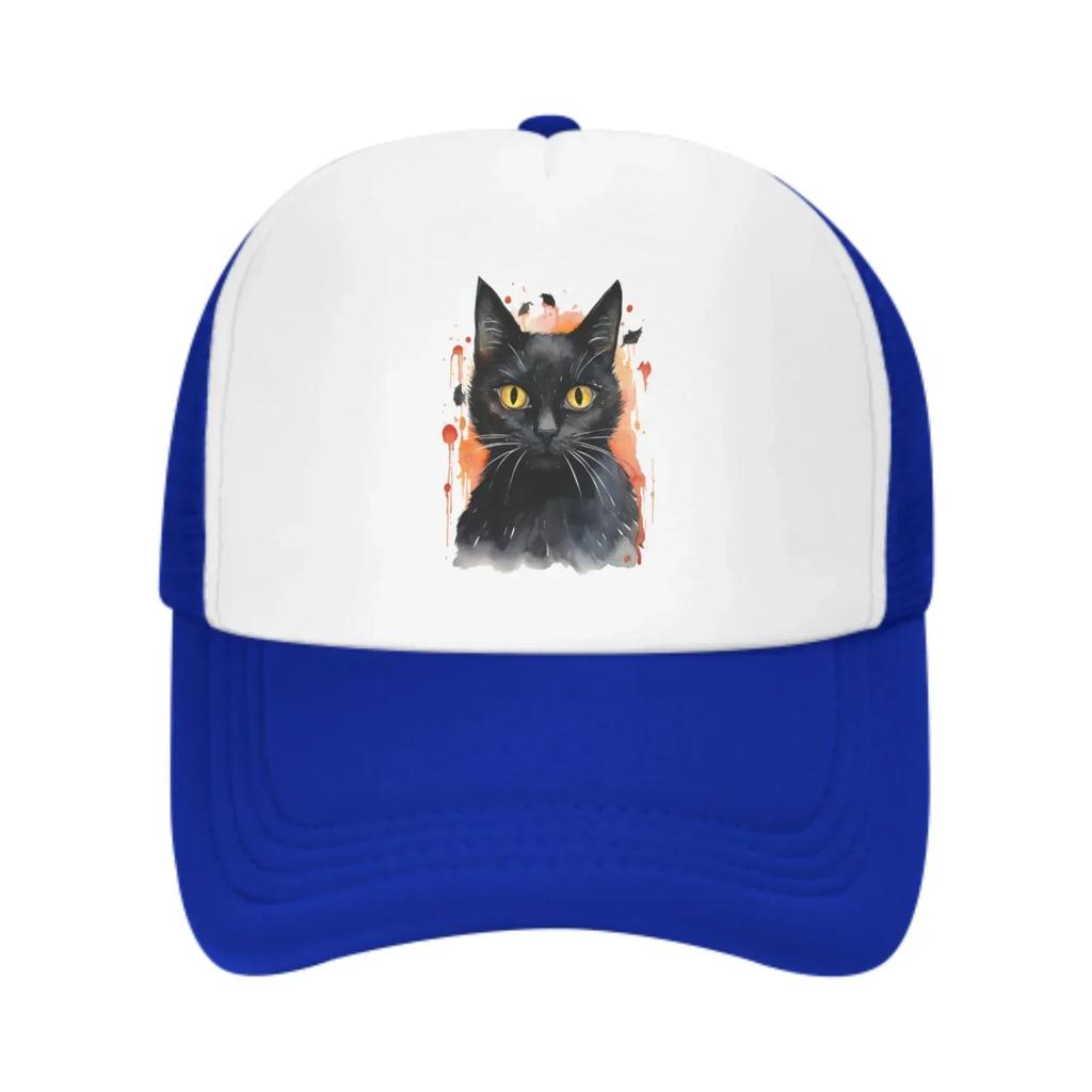 Black Cat Mesh Trucker Hats for Unisex Women Adjustable Casual Fashion Baseball Caps for Outdoor Activities