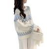 2026 Women's Diamond Jacquard Color Block Sweater - Autumn/Winter College Style Loose Knit Pullover
