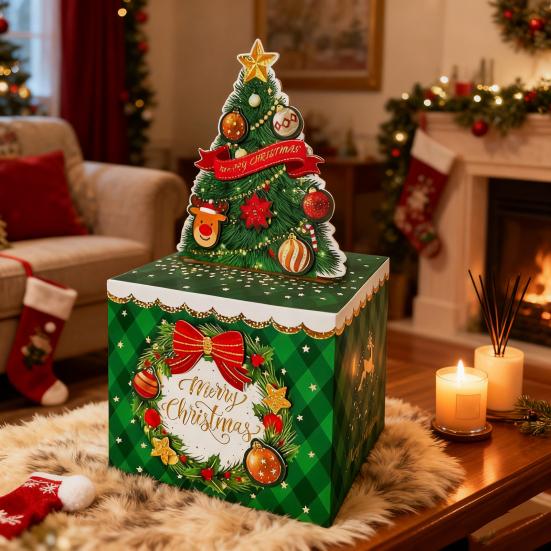 Christmas Money Box for Cash Gift Pull Merry Christmas Money Pull Box with 60 Transparent Bags DIY Holiday Cash Box Surprise Money Holder for