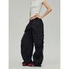 Black of Exit Trendy High-End Ribbon Straight-Leg Cargo Pants for Men and Women, Slightly Flared, Wide-Leg, Slimming Casual Pants