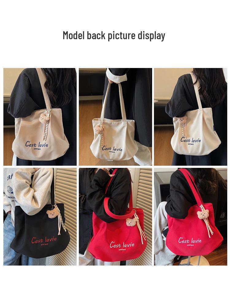 Korean Style Large Embroidered Canvas Shoulder Bag for Women - 2025