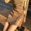 Women's A-Line High Waist PU Leather Mini Skirt, Coffee Color, Autumn/Winter 2024