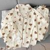 Cloud Cotton Pajamas Women'S Summer Sweet Lace Edge Short-Sleeved Cartoon Party Bear Loungewear Three-Piece Set
