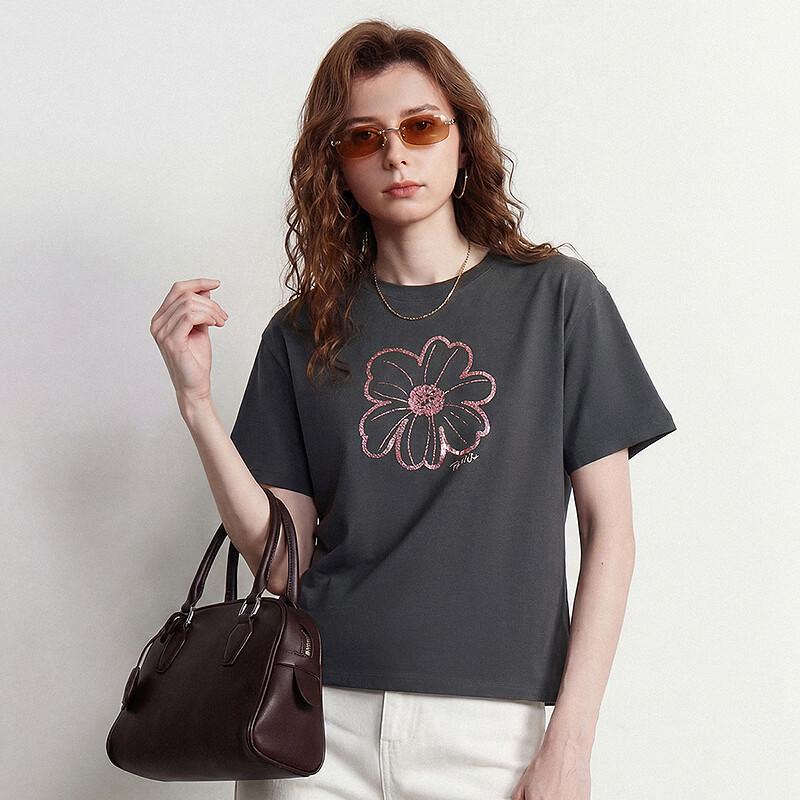 

Chuyu Women s Antibacterial Cotton Short Sleeve T-Shirt with Sequin Floral Embroidery XL