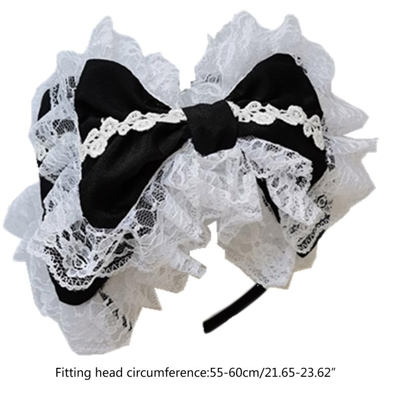Lovely Sweet Hairband Maid Cosplay Headband Lolita Ruffled Lace Headwear Handmade Double Layer Bowknot Hair Accessory
