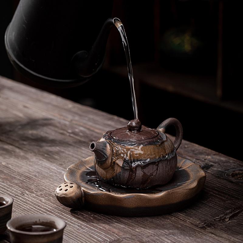 Forgylt Jern Glasur Lotus Duft Krukke Pu'er Te Maker Krus Tekanne Leire Kaffeutstyr Teutstyr Puer Tekopp Sett Yixing Leire Kjele Bar