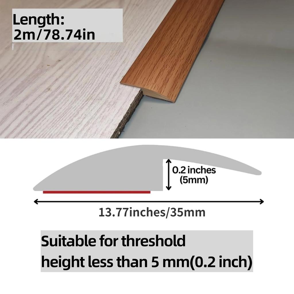 1PC 2m/78.74inch Carpet To Tile Floor Transition Strip Wear-resistant Cuttable Threshold Cover Household PVC Edging Trim Strip