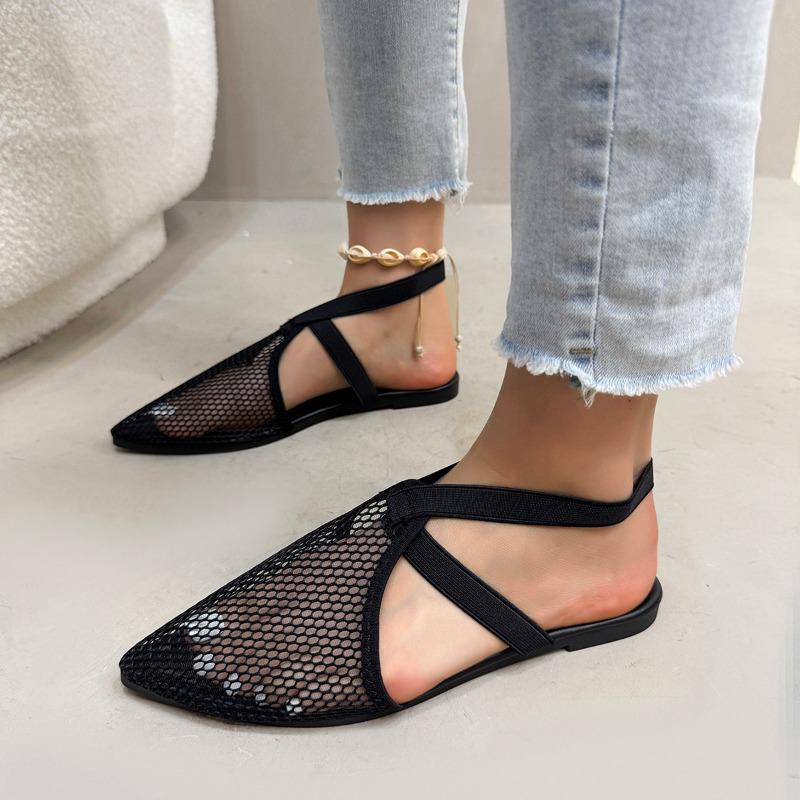 Fashion Plus Size 2025 Mesh Women's Closed Toe Sandals Summer Pointed Toe Slip On Flat with Sandals for Casual Daily Breathable Shoes