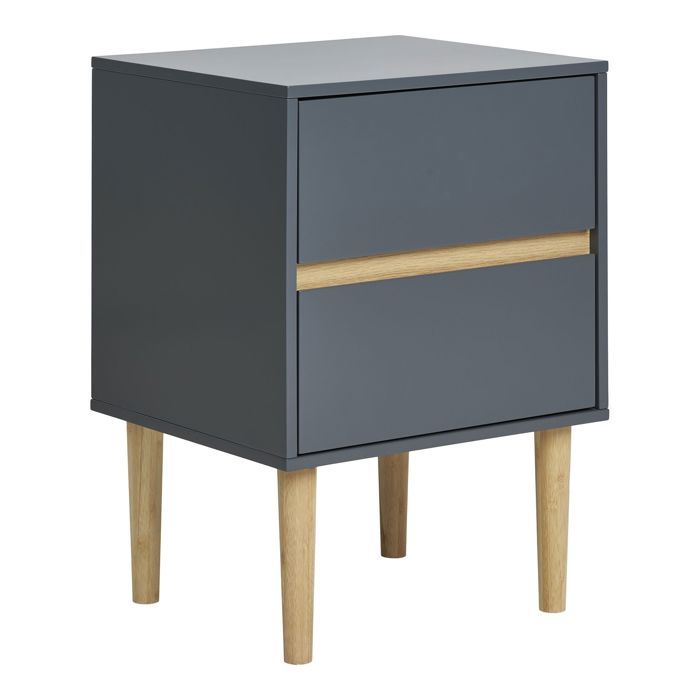 Bedside Table 2 Drawers 40x35x55 Cm Teal and Natural