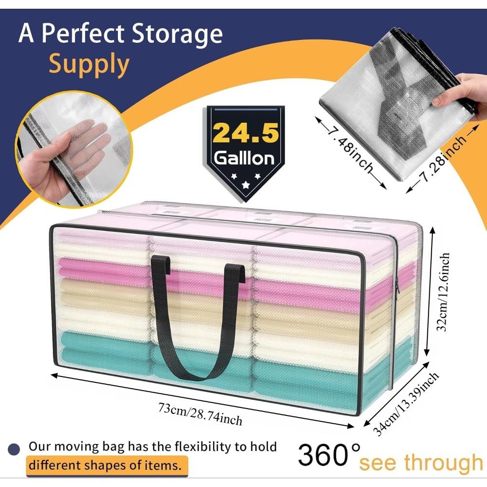 2PCS Transparent Large Zipper Activity Bag Storage Bag, Household Luggage Woven Bag, Moving Mobile Waterproof Zipper Bag