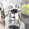 ZISIZ Simple Stainless Steel Fruit Forks Set with Colorful Bear Holder