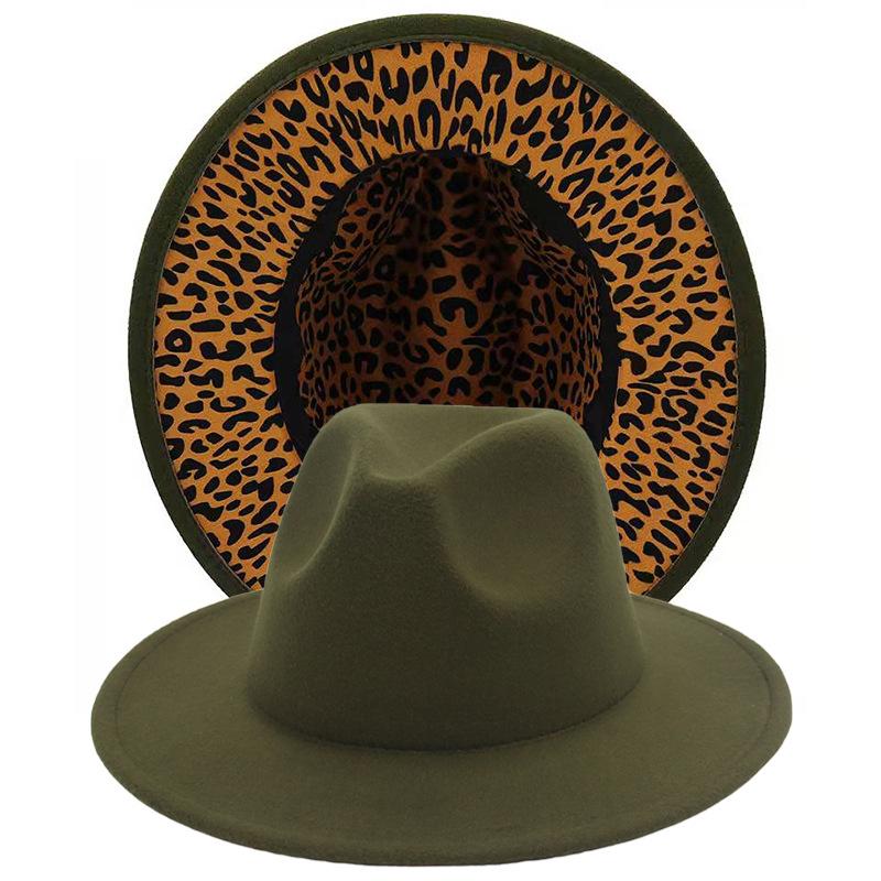 Леопардовый Принт Внутренняя Отделка 11 Цветов Цилиндр Шляпа Джаз Фетровая Шляпа Широкополая Однотонная Кашемировая Шляпа M（56-58cm）