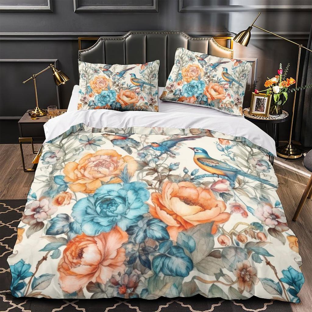 3D Digital Printing Hand-Painted Flower Series Quilt Cover Pillowcase Two Or Three-Piece Set Polyester Abraded