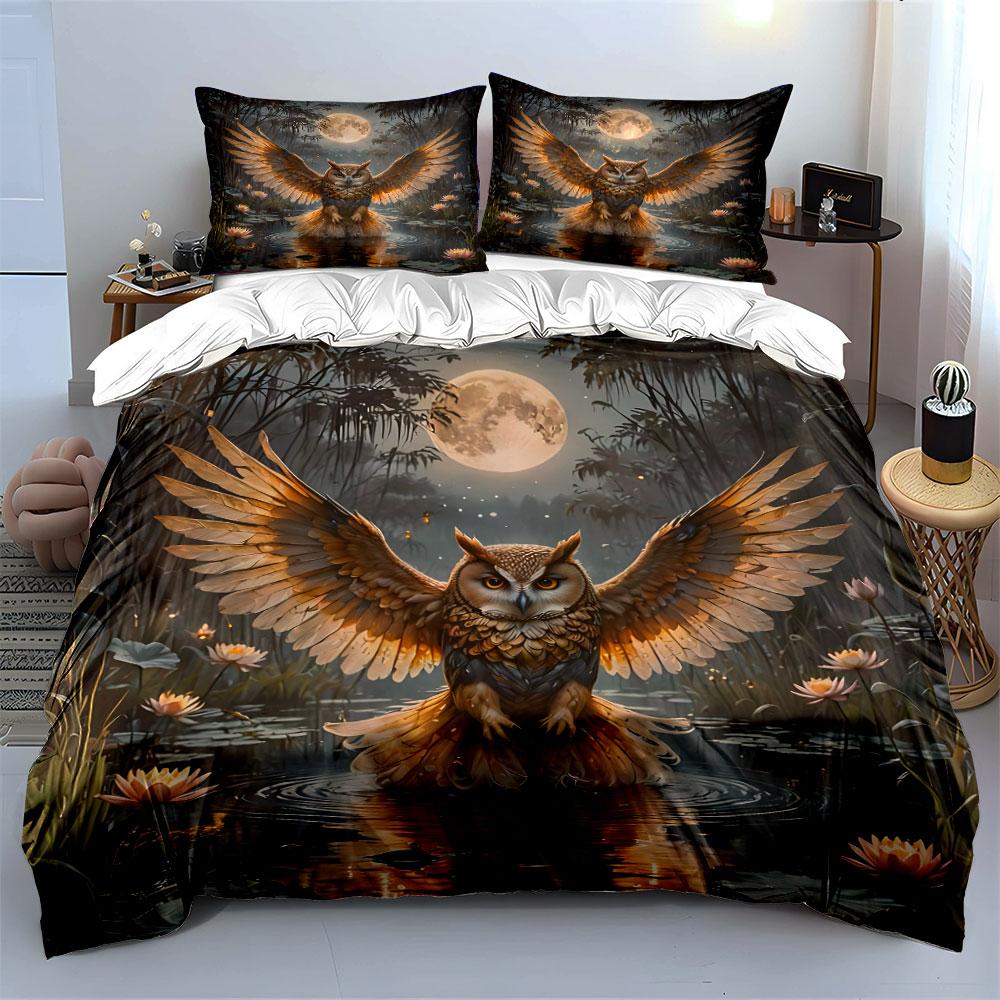 Owl Design Art Decor Set Multiple Sizes Kid'S And Adults' Bedroom Exquisite 3Pc Bedding Set, Gift