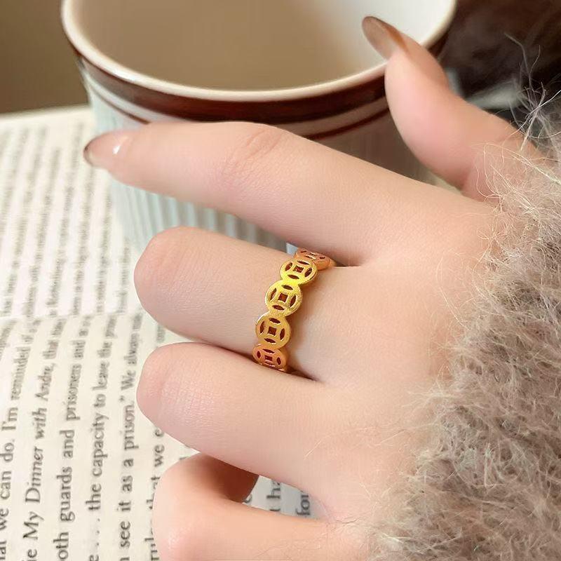 Women's Versatile High-End Open Wish Coin Gold Ring